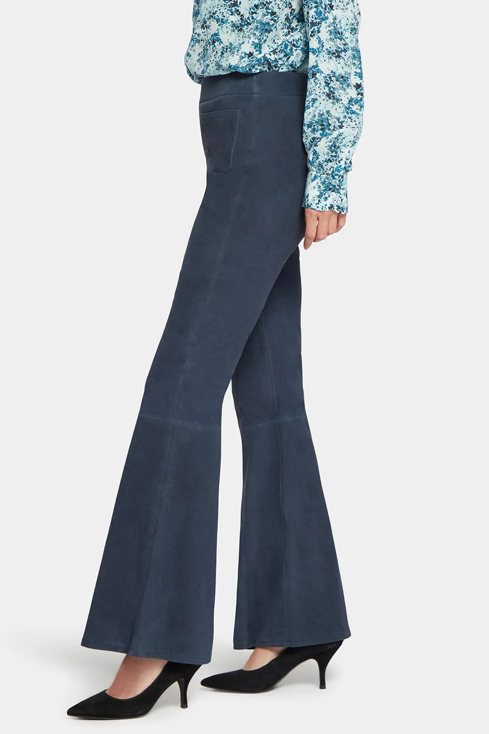 Stretch Suede Flared Pants - Oxford Navy