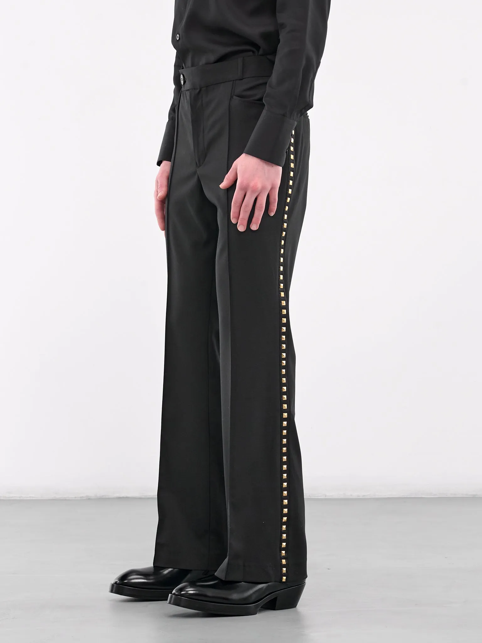 Studded Flare Trousers (PT14G-AM27-BLACK-GOLD-STUDS)