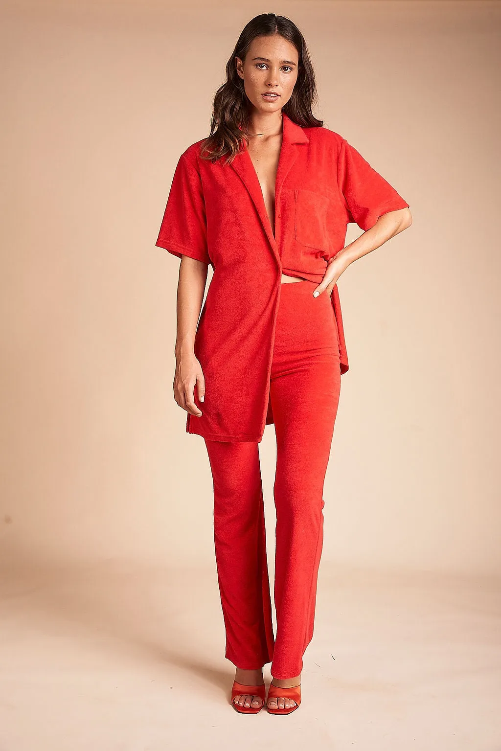 SUMMI SUMMI Womens Flare Pants - Red Terry