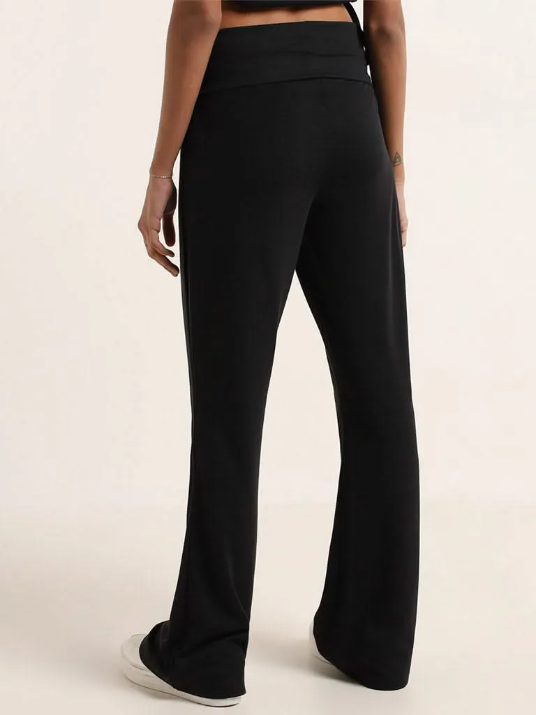 Superstar Black Solid High-Rise Pants