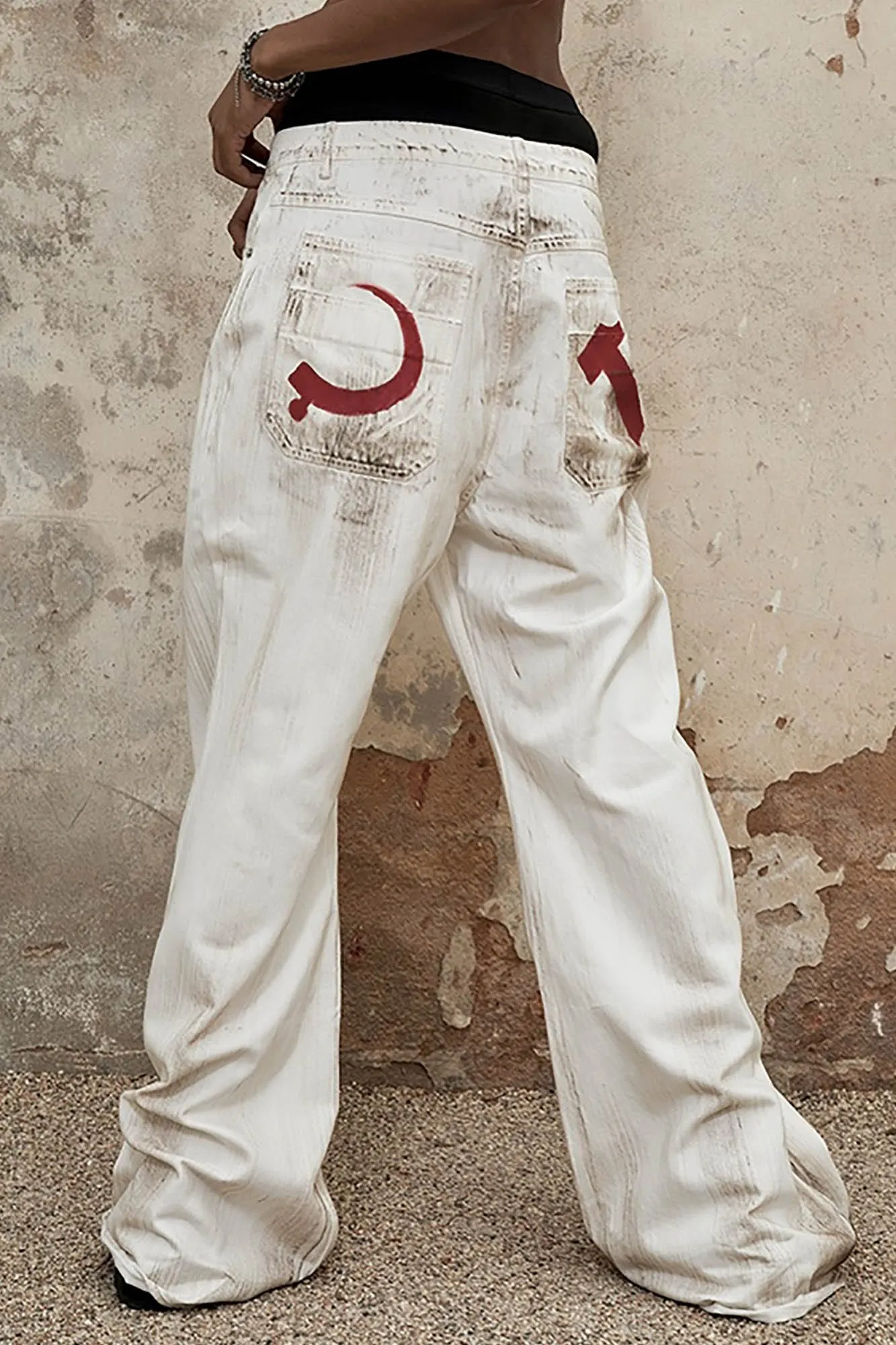 Symbol Print White Jeans