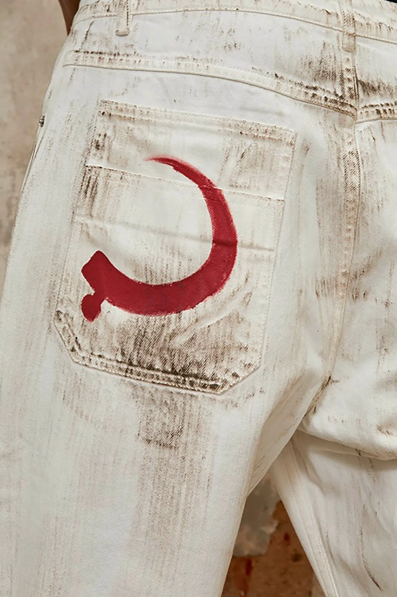 Symbol Print White Jeans