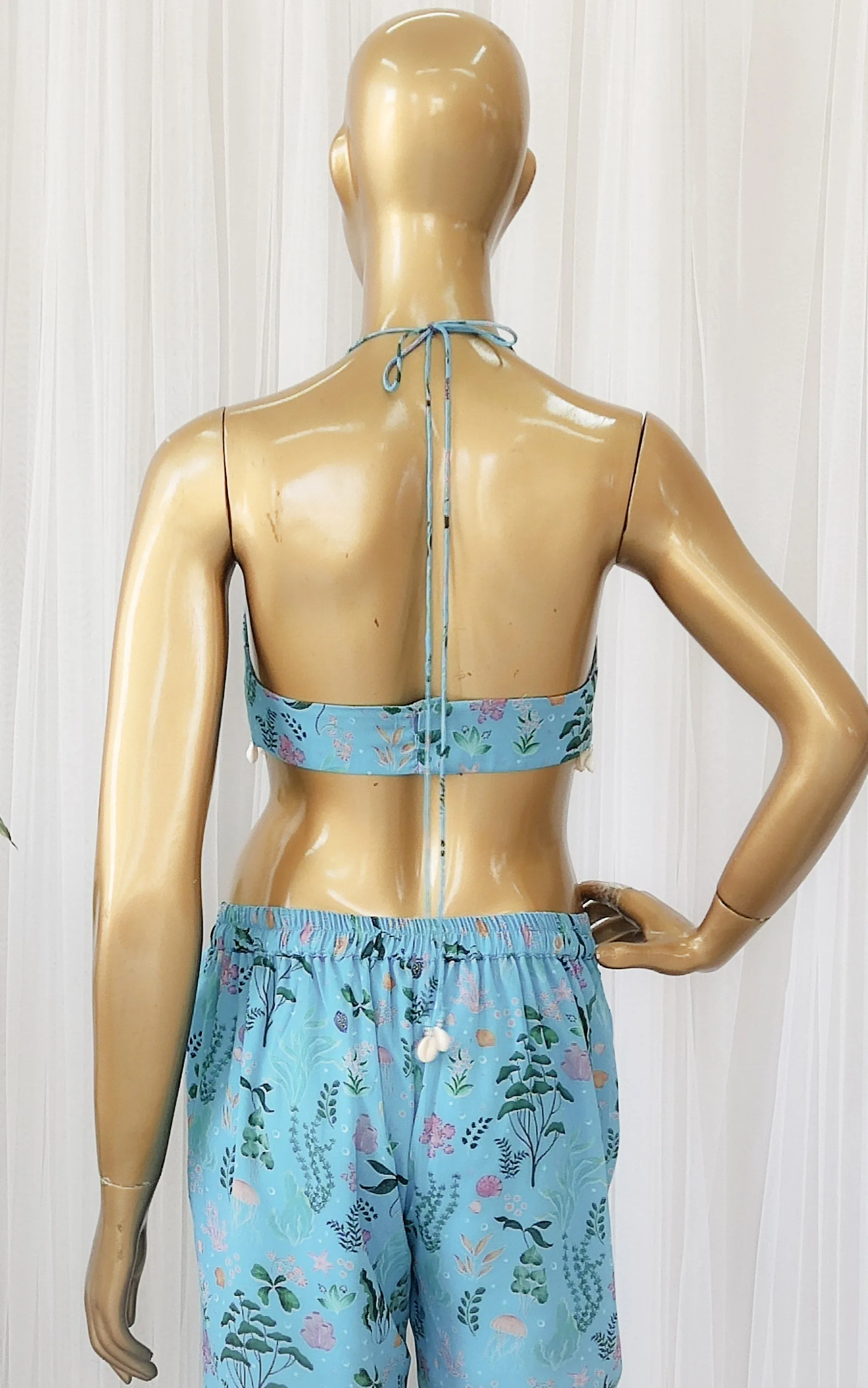 Turquoise Aquatic Print Georgette Jacket & Pant Co-ord Set