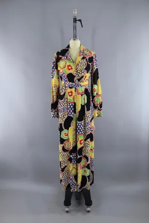 Vintage 1960s Black Mod Floral Print Jumpsuit