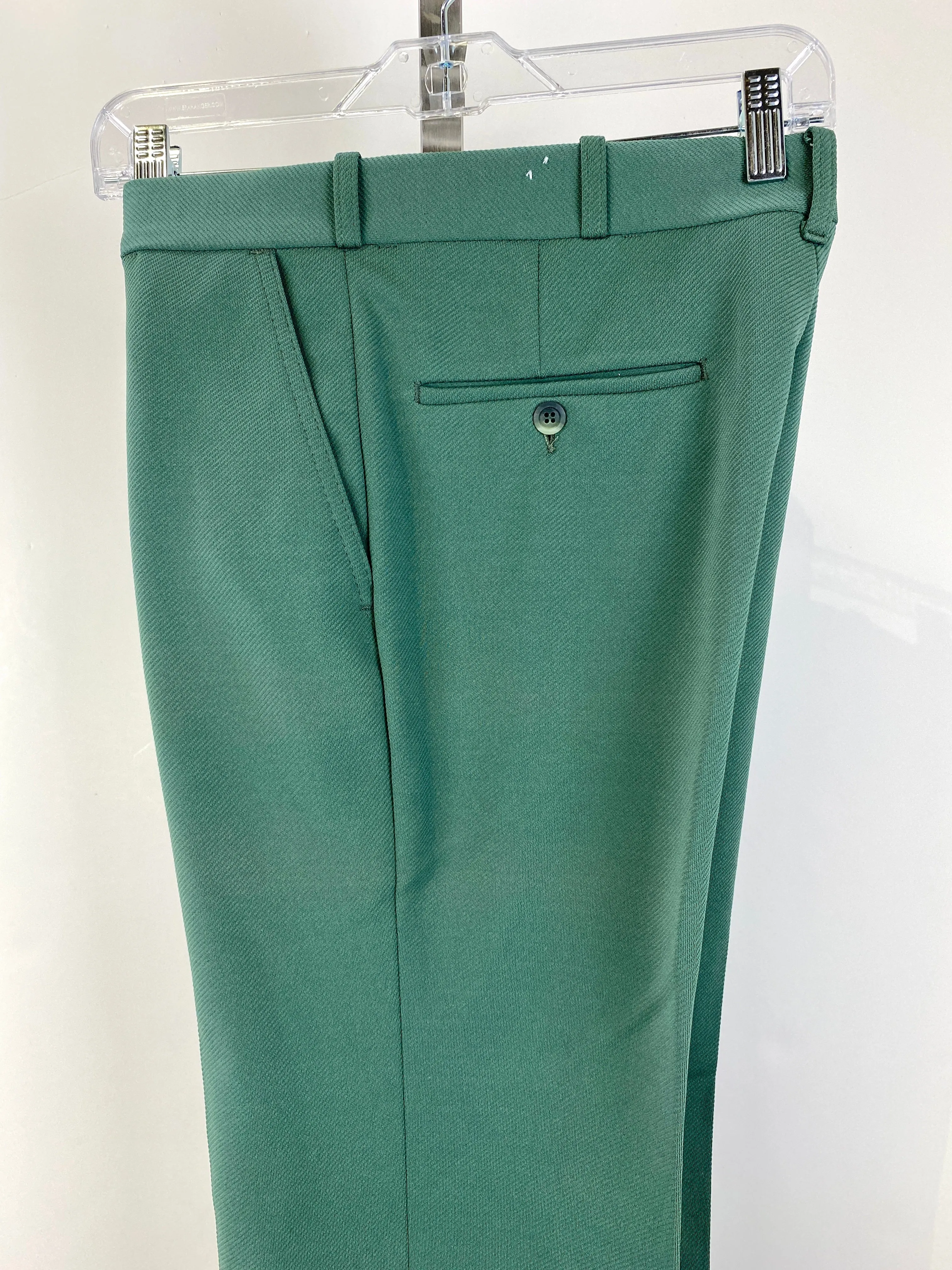 Vintage 1970s Deadstock Lee Polyester Flared Trousers, Men's Medium-Dark Green Slacks, NOS