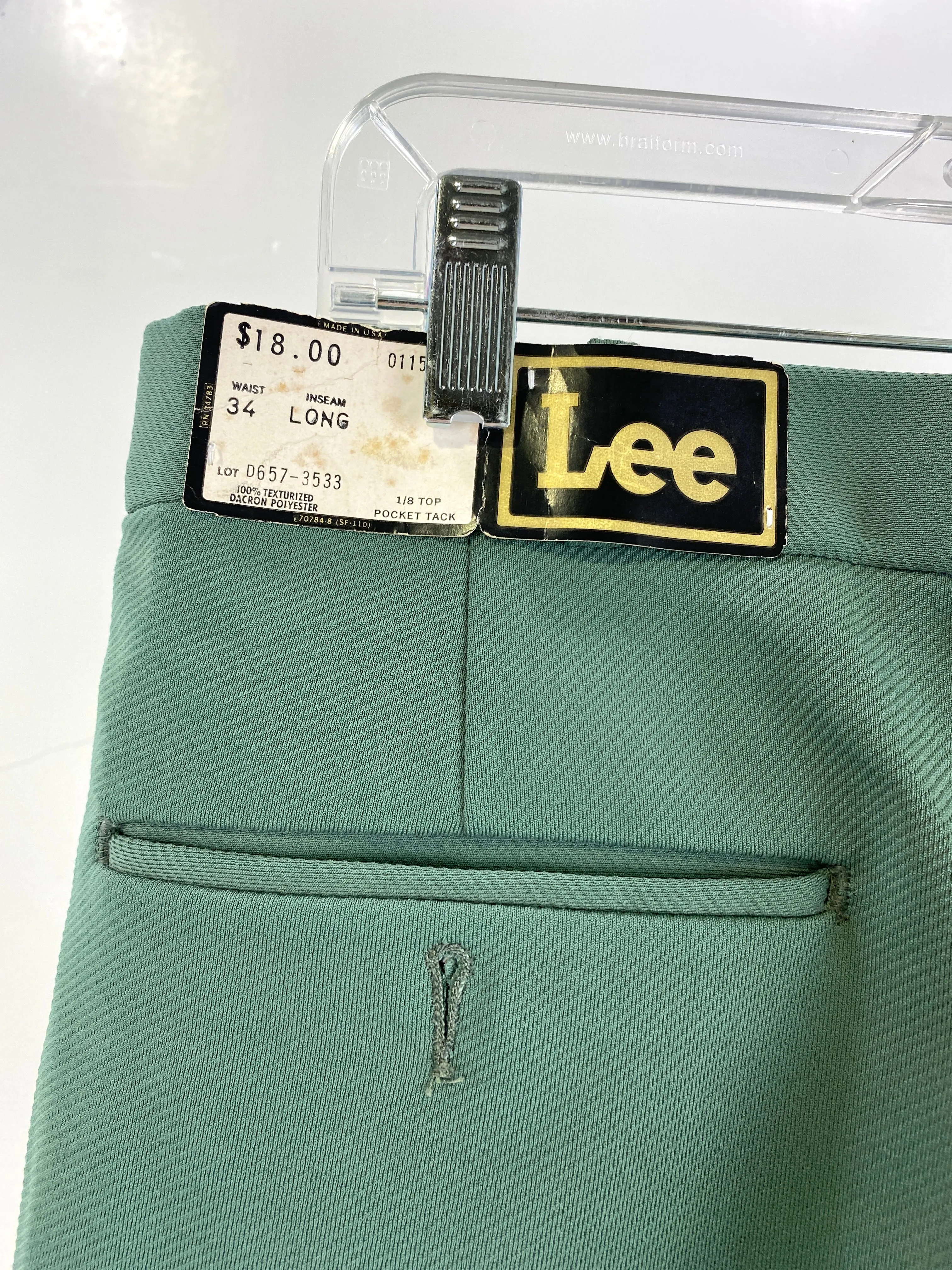 Vintage 1970s Deadstock Lee Polyester Flared Trousers, Men's Medium-Dark Green Slacks, NOS