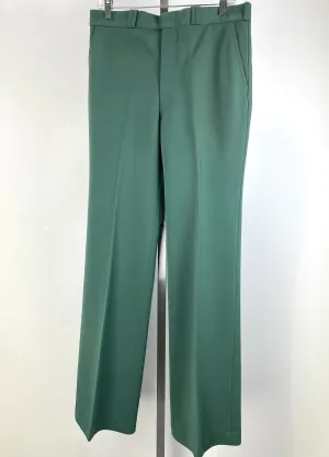 Vintage 1970s Deadstock Lee Polyester Flared Trousers, Men's Medium-Dark Green Slacks, NOS