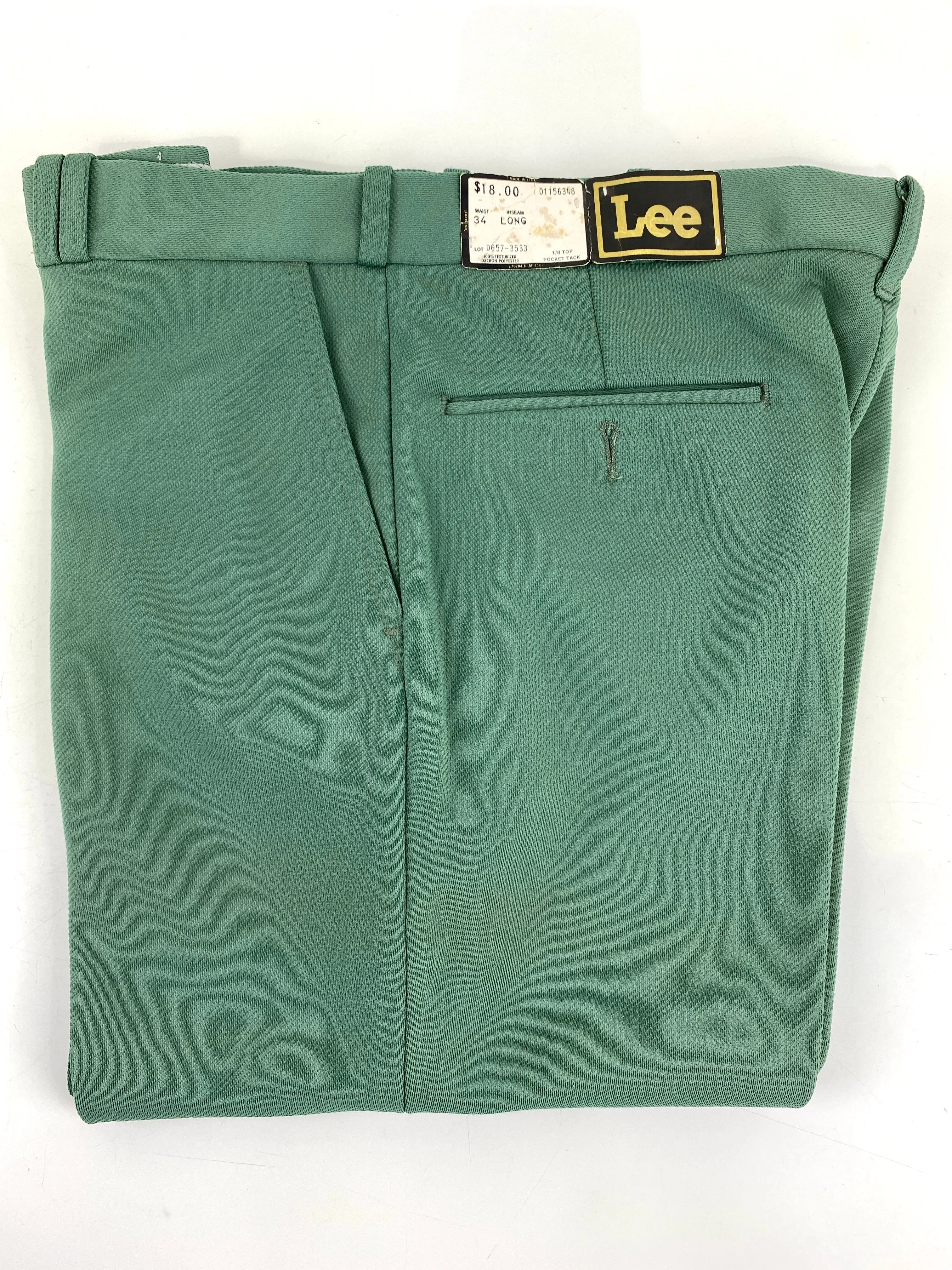 Vintage 1970s Deadstock Lee Polyester Flared Trousers, Men's Medium-Dark Green Slacks, NOS