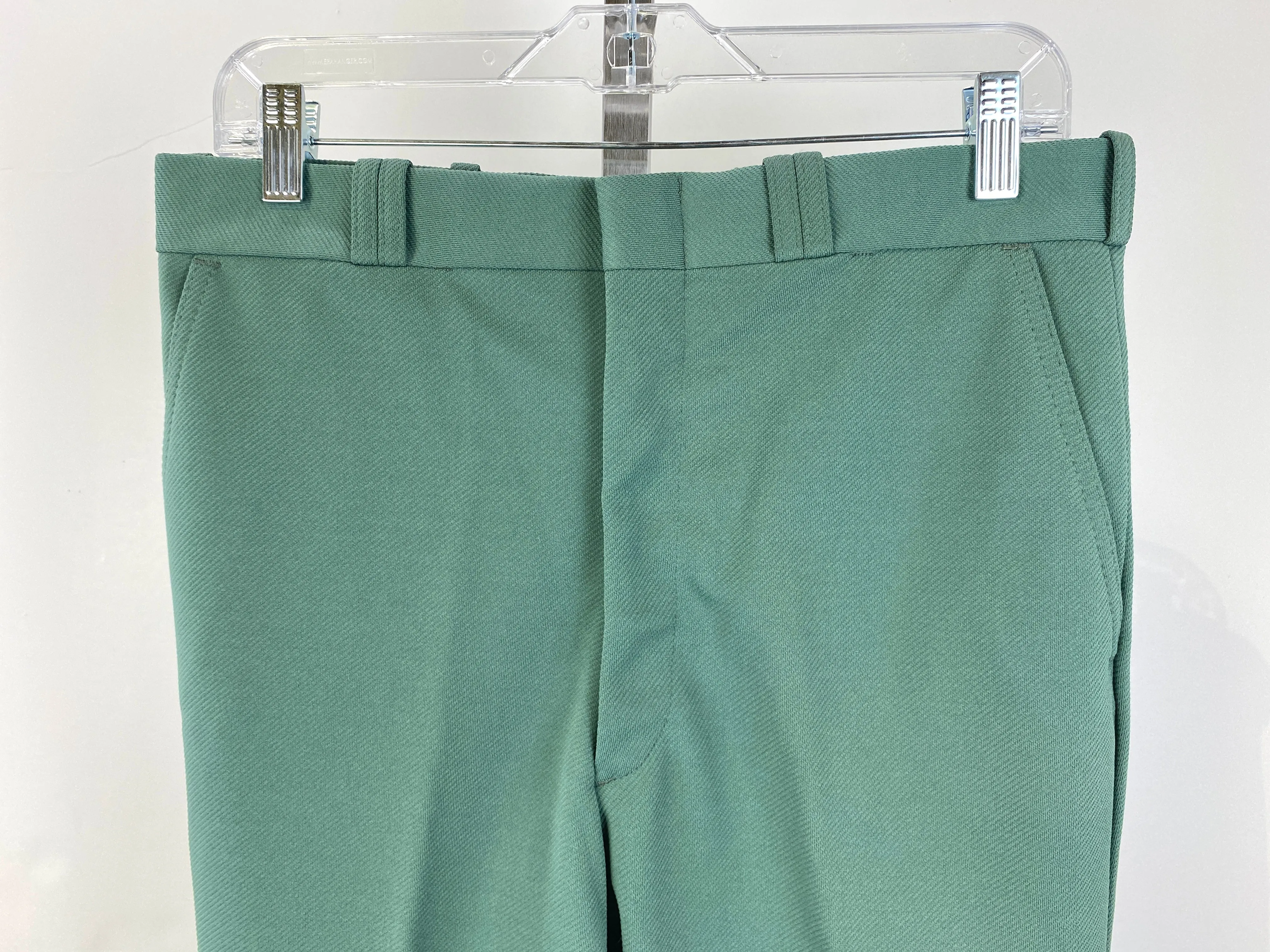 Vintage 1970s Deadstock Lee Polyester Flared Trousers, Men's Medium-Dark Green Slacks, NOS