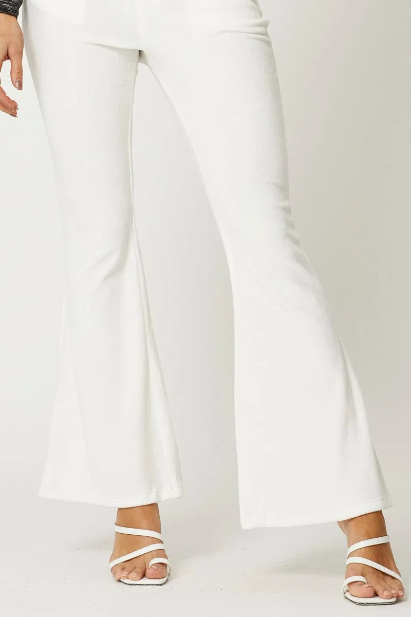 White Velvet Flared Hem Pants