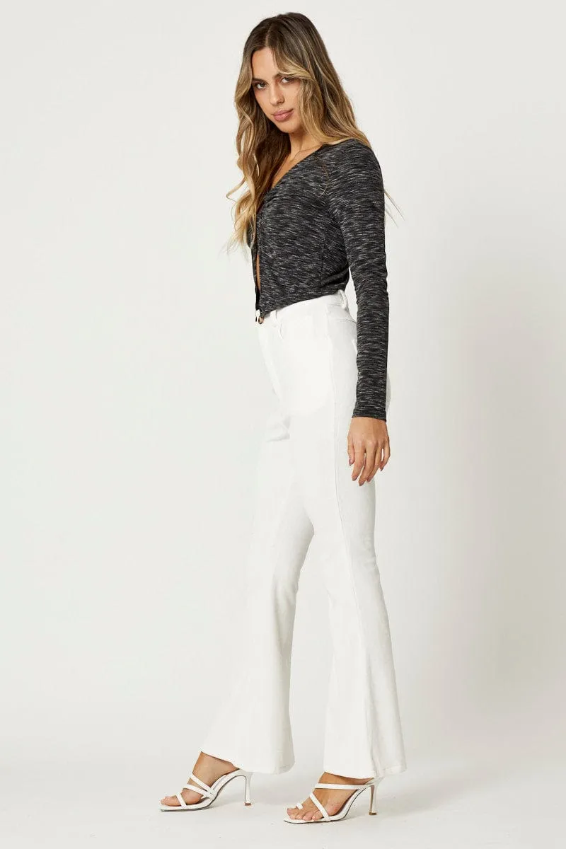 White Velvet Flared Hem Pants