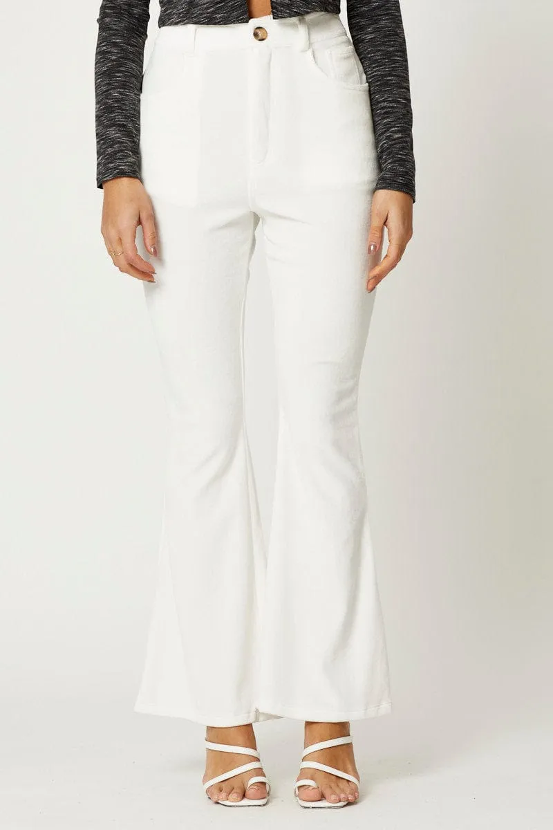 White Velvet Flared Hem Pants