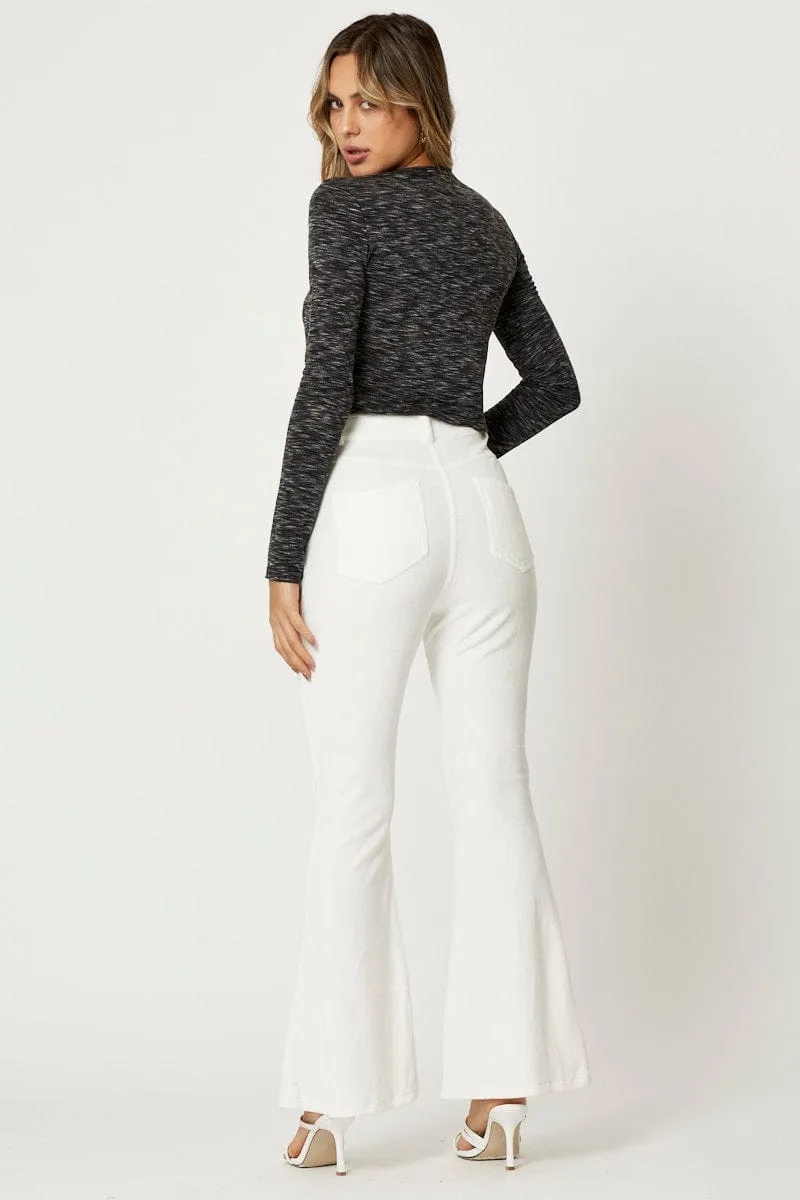 White Velvet Flared Hem Pants