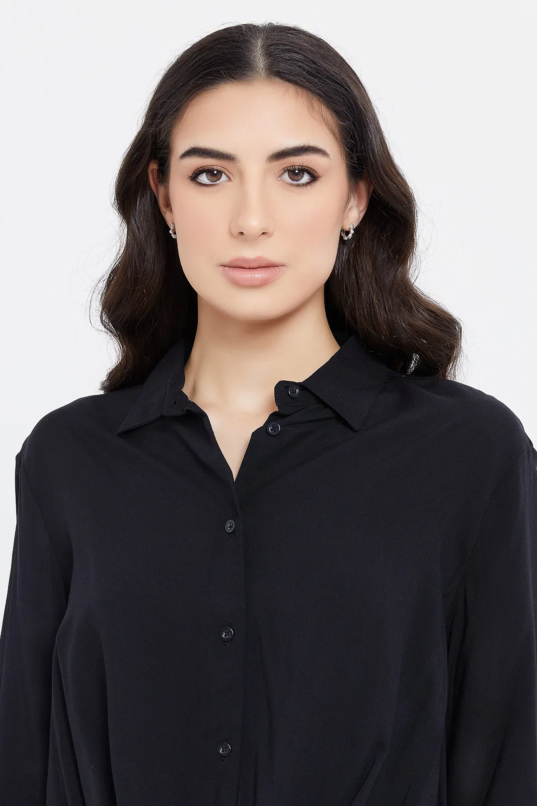 Women Black Wrap Shirt