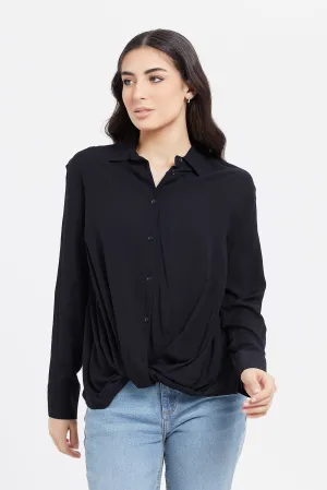 Women Black Wrap Shirt