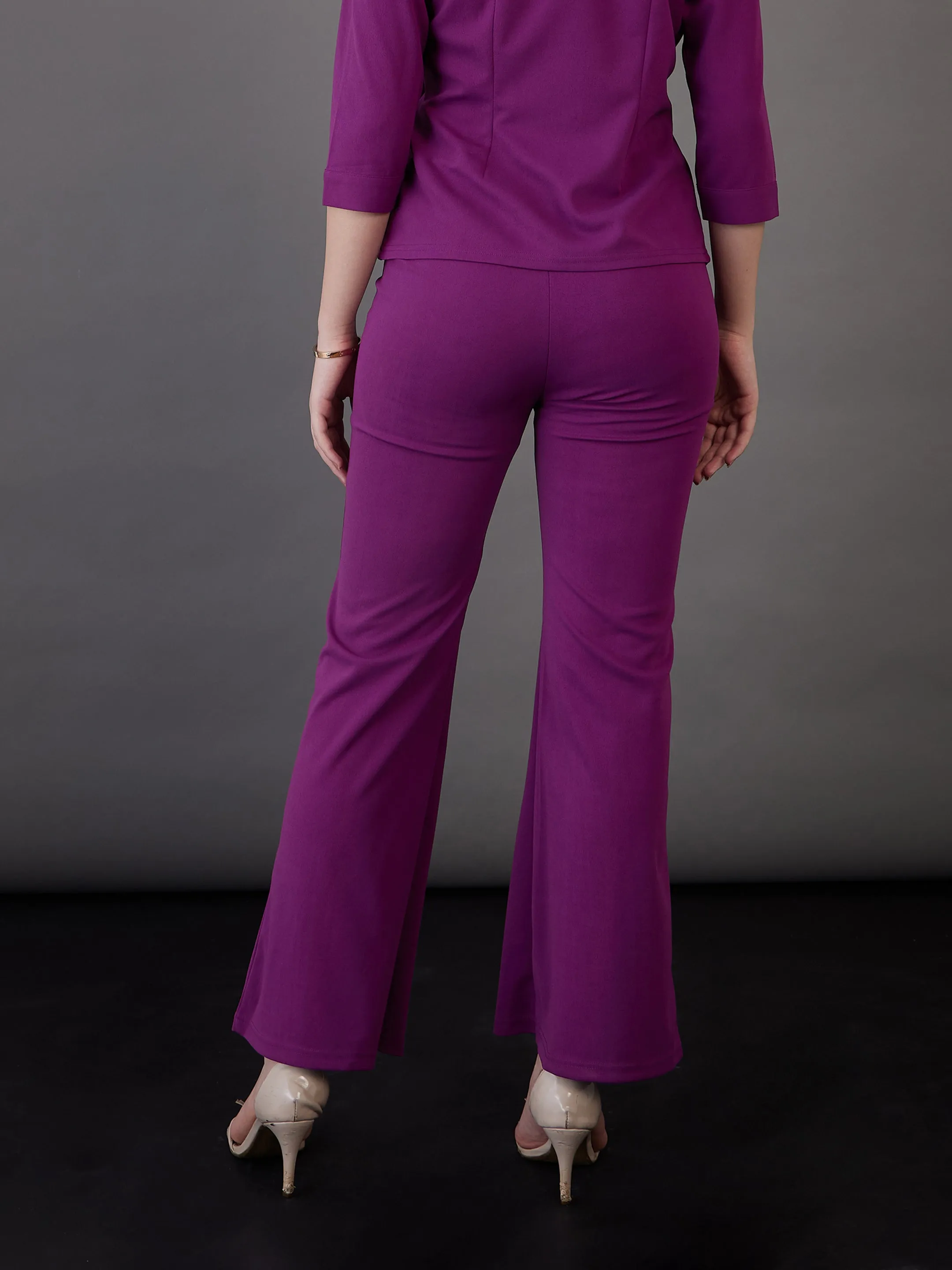 Women Purple Knitted Bell Bottom Pants