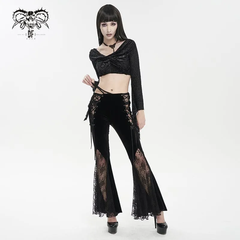 Women's Gothic Lace Splice Velvet Flared Pants