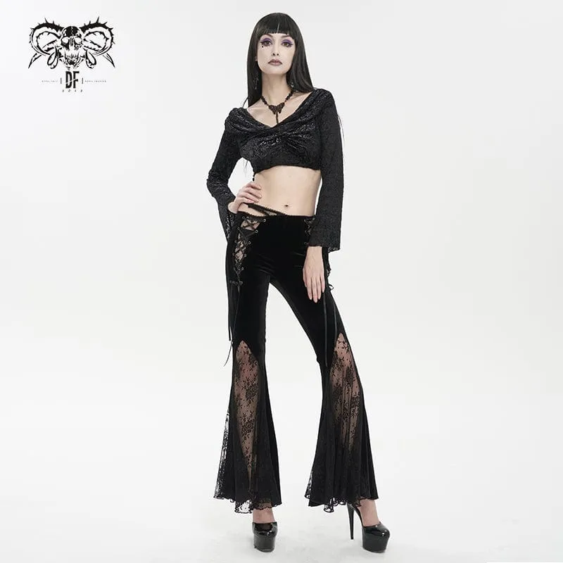 Women's Gothic Lace Splice Velvet Flared Pants