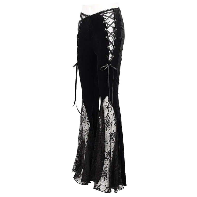 Women's Gothic Lace Splice Velvet Flared Pants