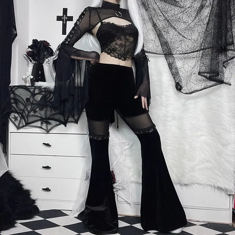 Women's Gothic Mesh Splice Velvet Flared Pants