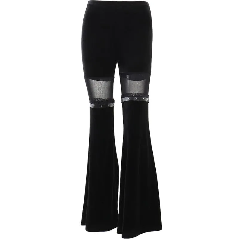 Women's Gothic Mesh Splice Velvet Flared Pants