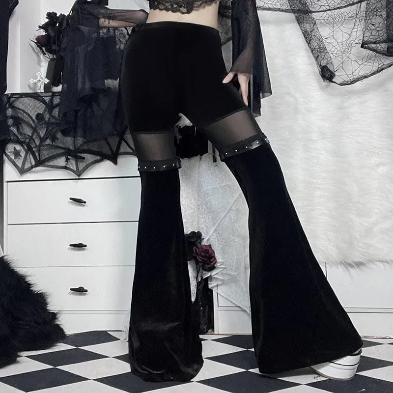 Women's Gothic Mesh Splice Velvet Flared Pants