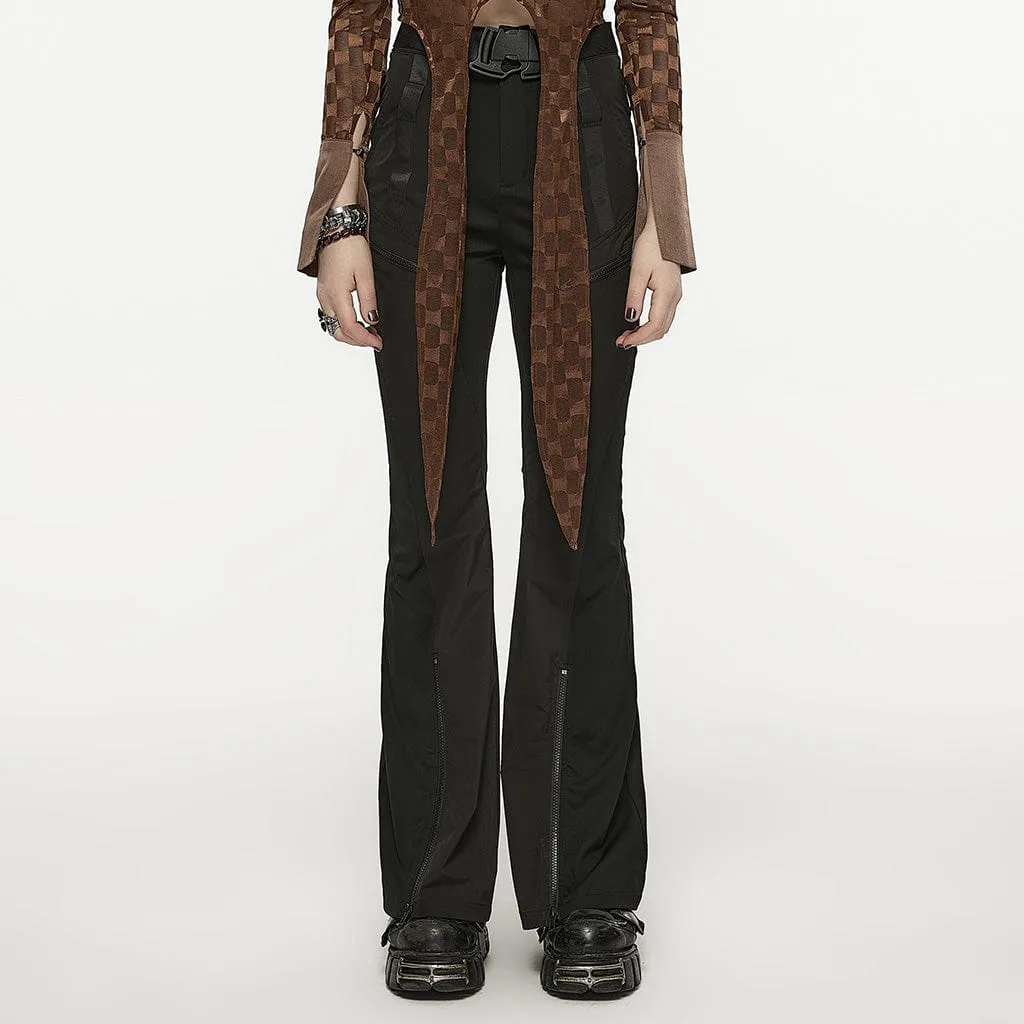 Women's Gothic Strap Splice Buckle Flared Pants