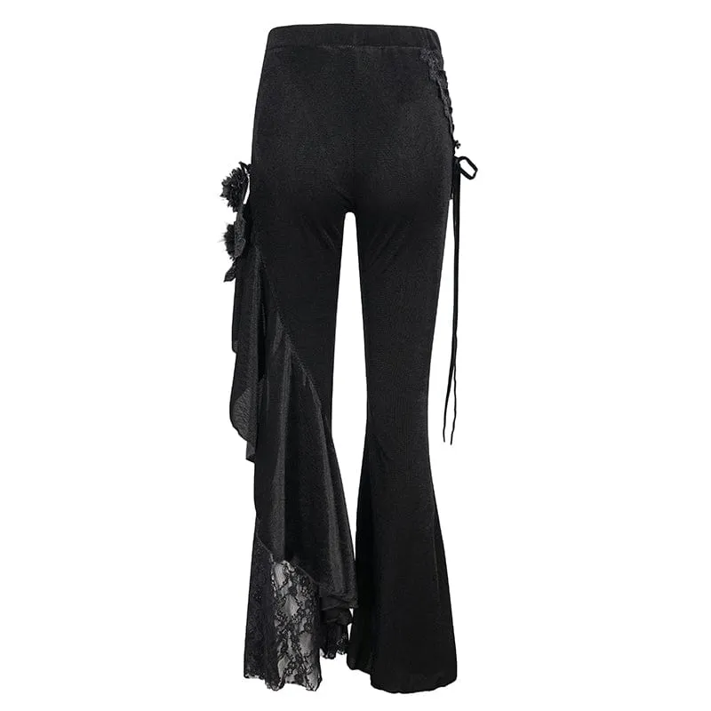 Women's Gothic Strappy Lace Splice Flared Pants