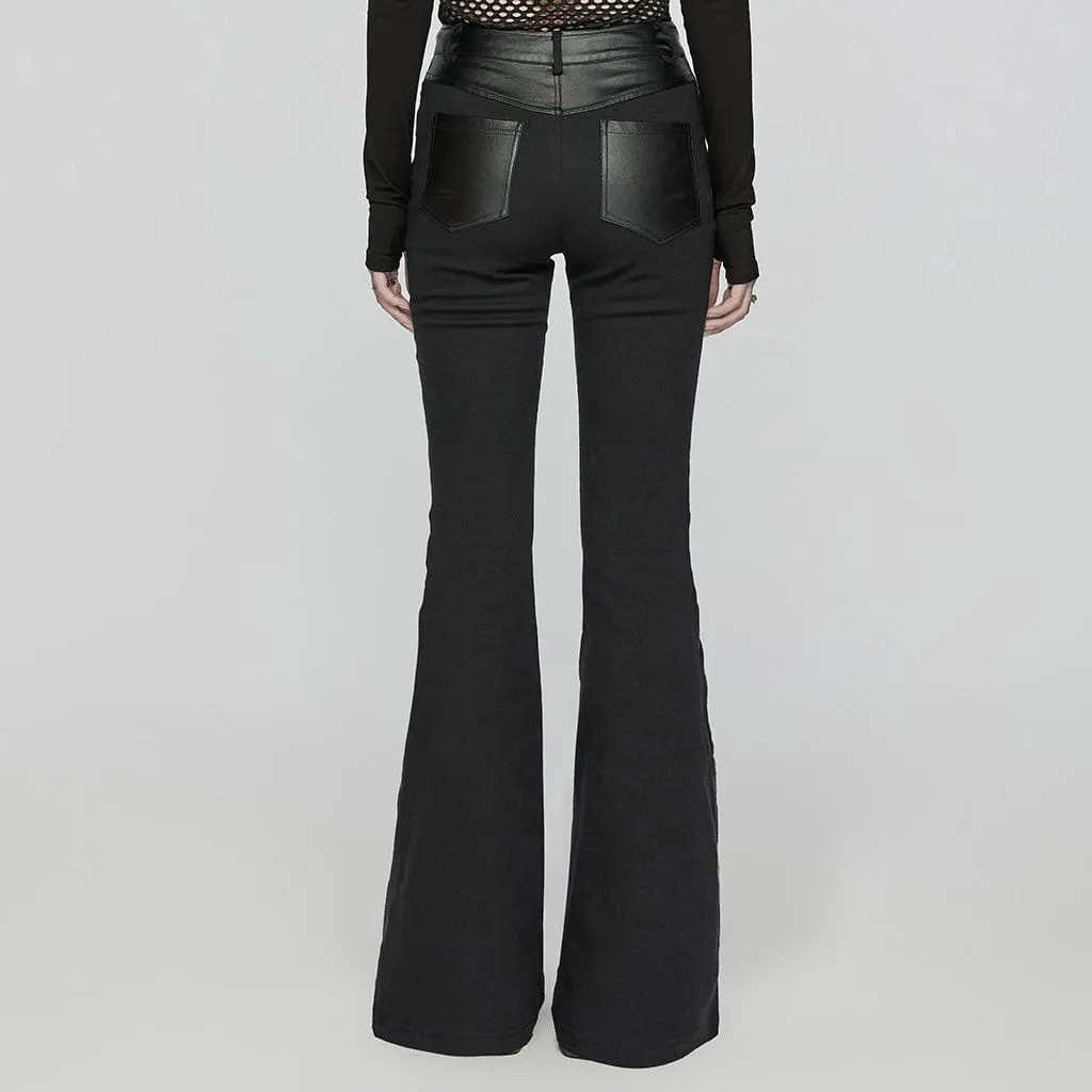 Women's Punk Eyelet Studded Flared Pants