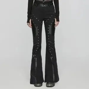 Women's Punk Eyelet Studded Flared Pants