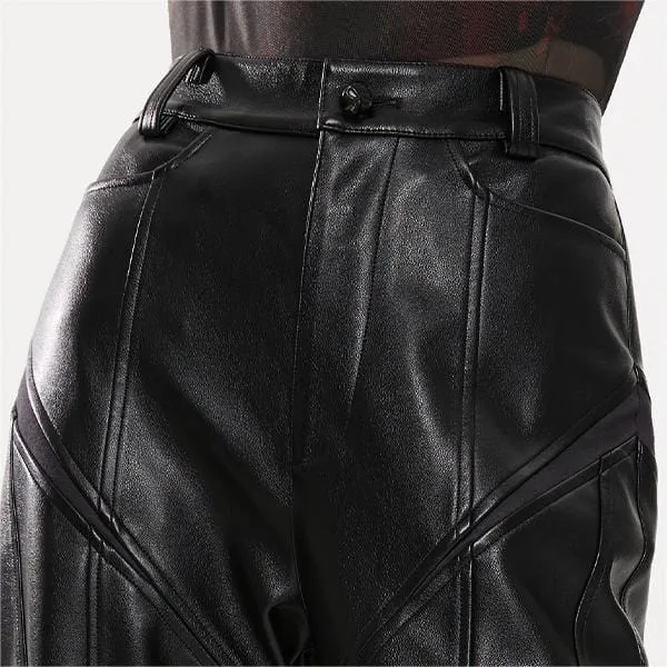 Women's Punk Faux Leather Flared Pants