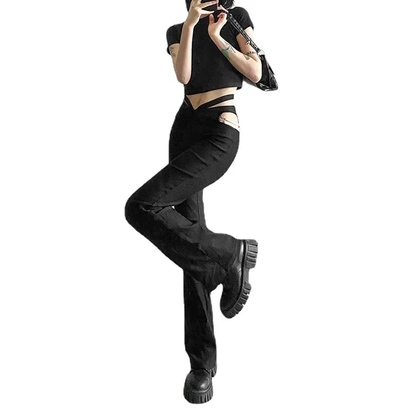 Women's Punk High-waisted Cutout Flared Pants