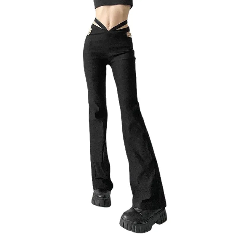 Women's Punk High-waisted Cutout Flared Pants