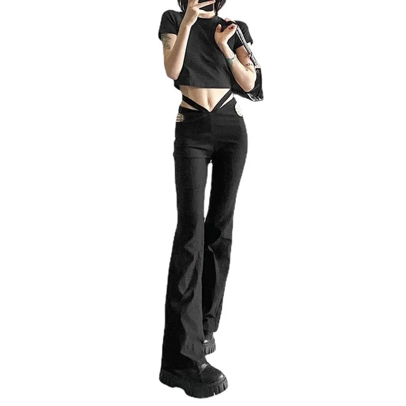 Women's Punk High-waisted Cutout Flared Pants