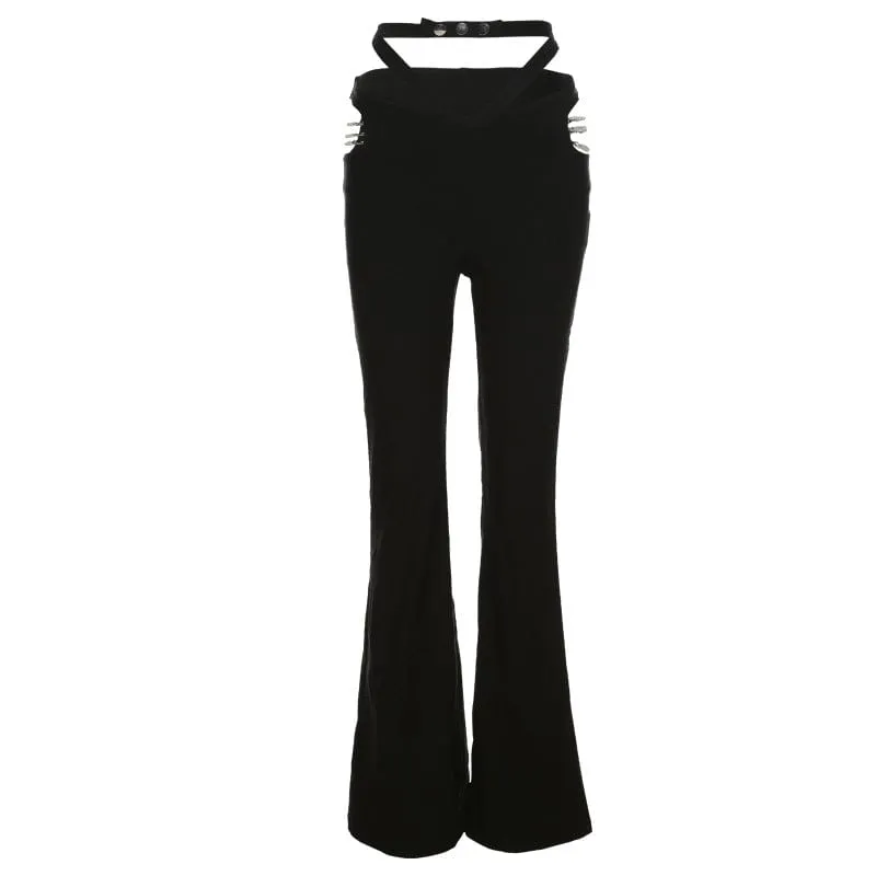 Women's Punk High-waisted Cutout Flared Pants