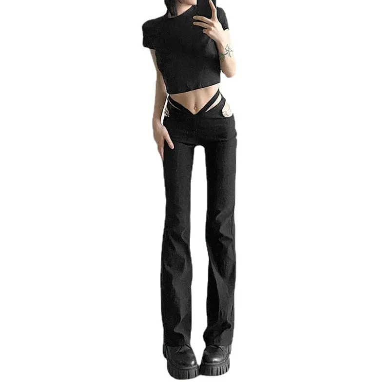 Women's Punk High-waisted Cutout Flared Pants