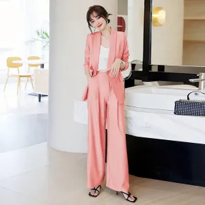 Women's Shawl Collar Blazer Flare Leg Pants Suit Set