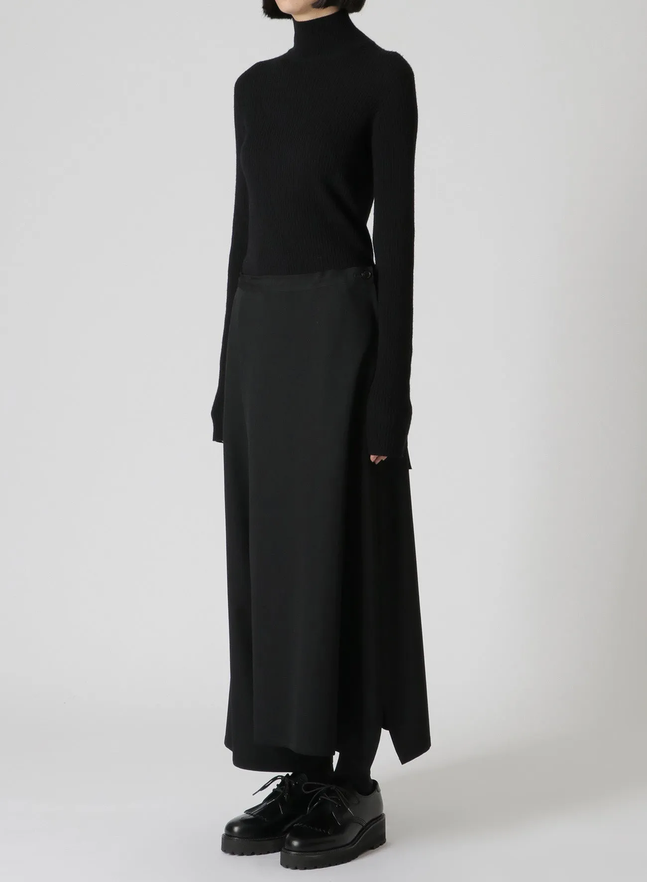 WOOL GABARDINE ASYMMETRIC FLARED PANTS