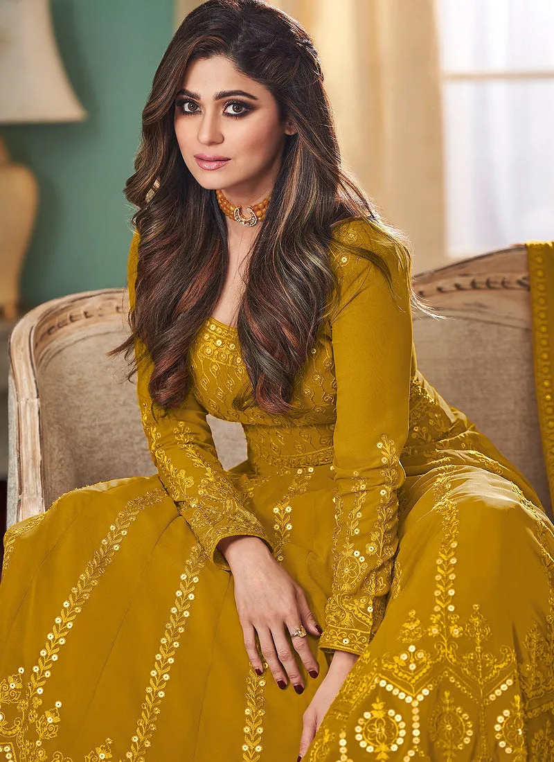 Yellow Badla Embroidered Bollywood Anarkali