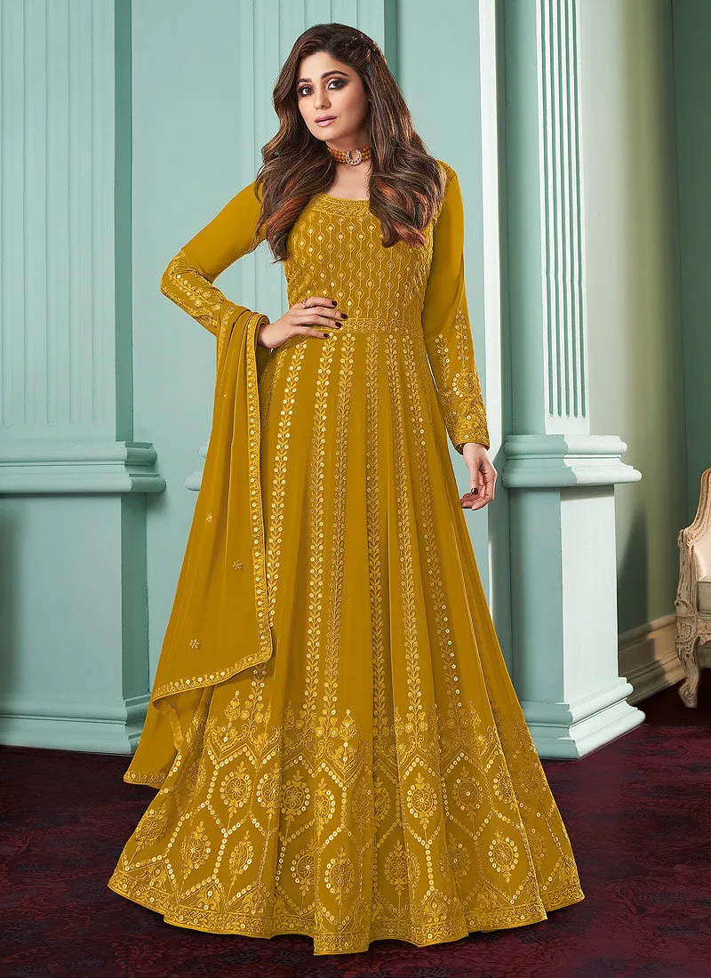 Yellow Badla Embroidered Bollywood Anarkali