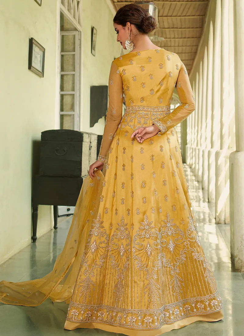 Yellow Embroidery Slit Style Wedding Anarkali Suit