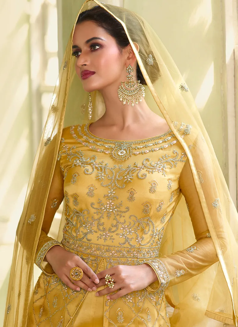 Yellow Embroidery Slit Style Wedding Anarkali Suit