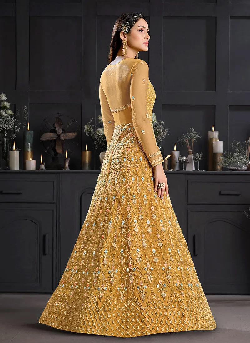 Yellow Floral Embroidered Indian Designer Anarkali