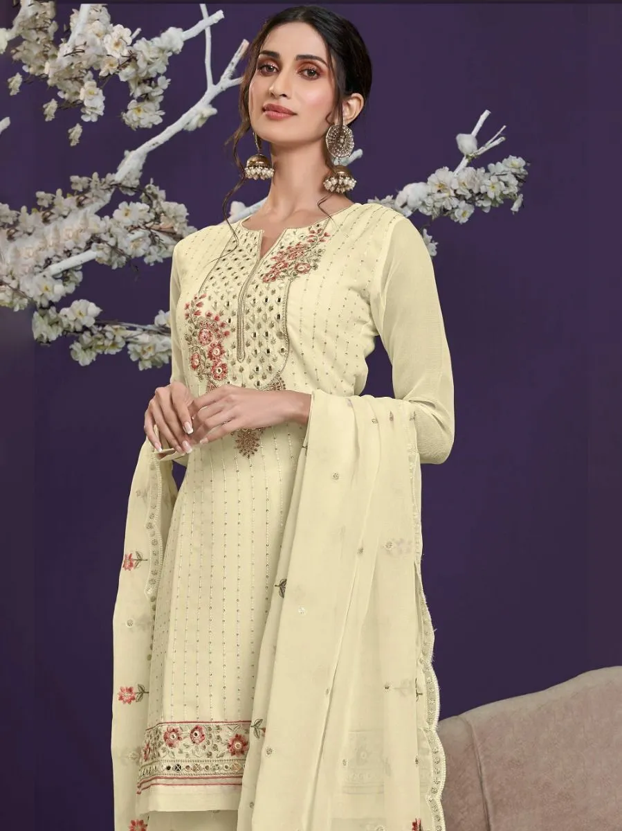 Yellow Georgette with Thread & Sequins Embroidered Sharara Set with Dupatta