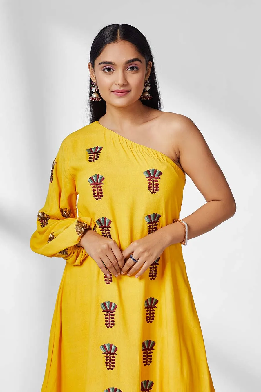 Yellow One Shoulder Tunic & Pants Co-Ord Set